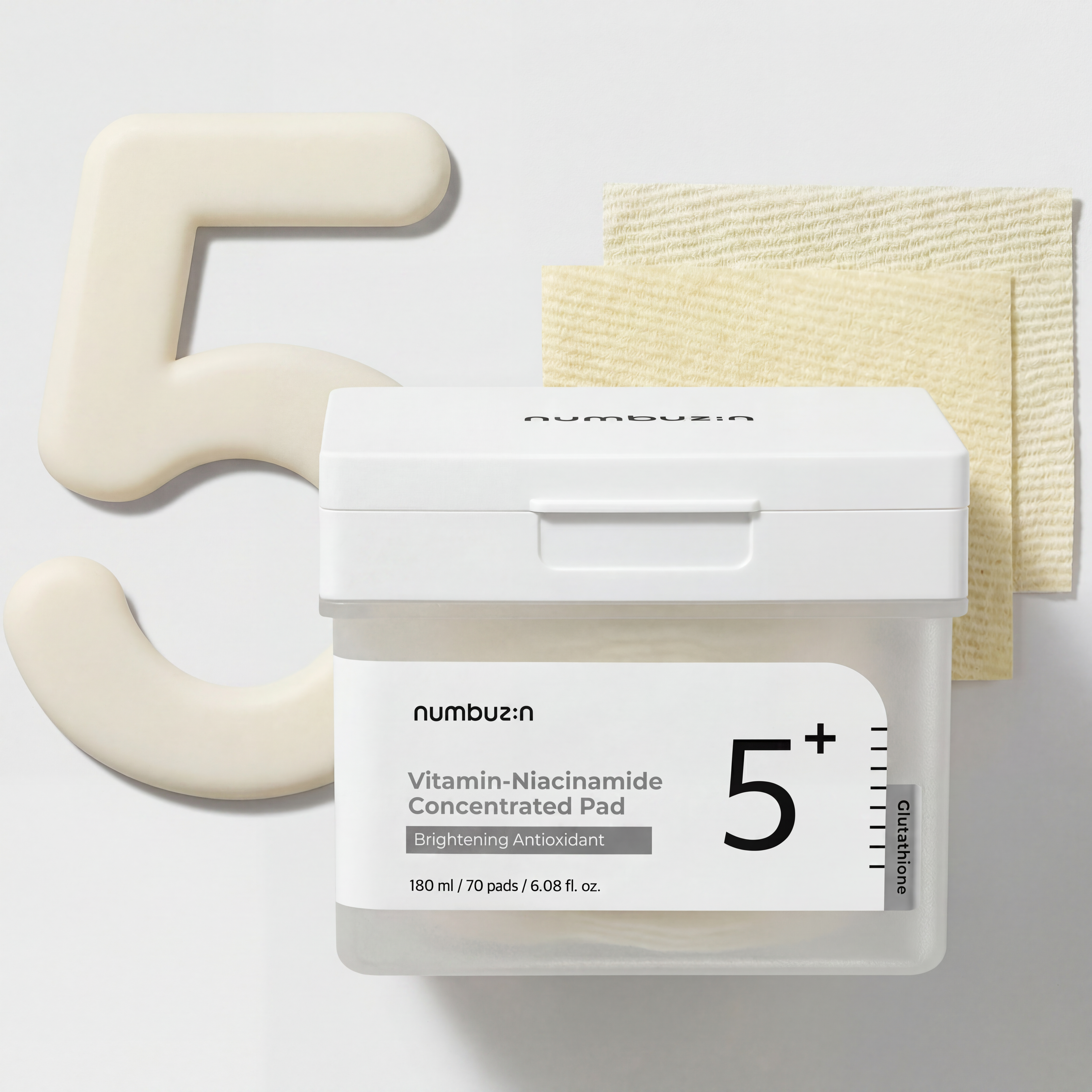 Numbuzin – No.5 Vitamin-Niacinamide Concentrated Pad | Brightening Antioxidant + Glutathione | 70 Pads (180ml)