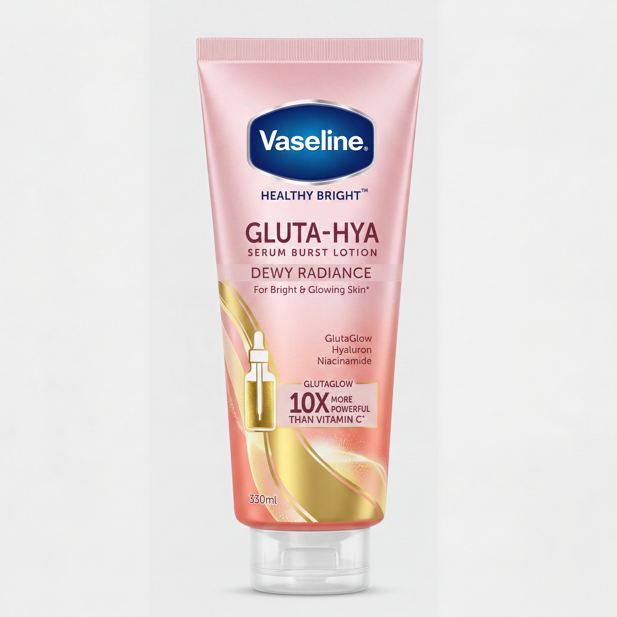 Vaseline – Healthy Bright Gluta-Hya Dewy Radiance Serum Burst Lotion | GlutaGlow 10x + Hyaluron + Niacinamide | Éclat & Glow | 330ml