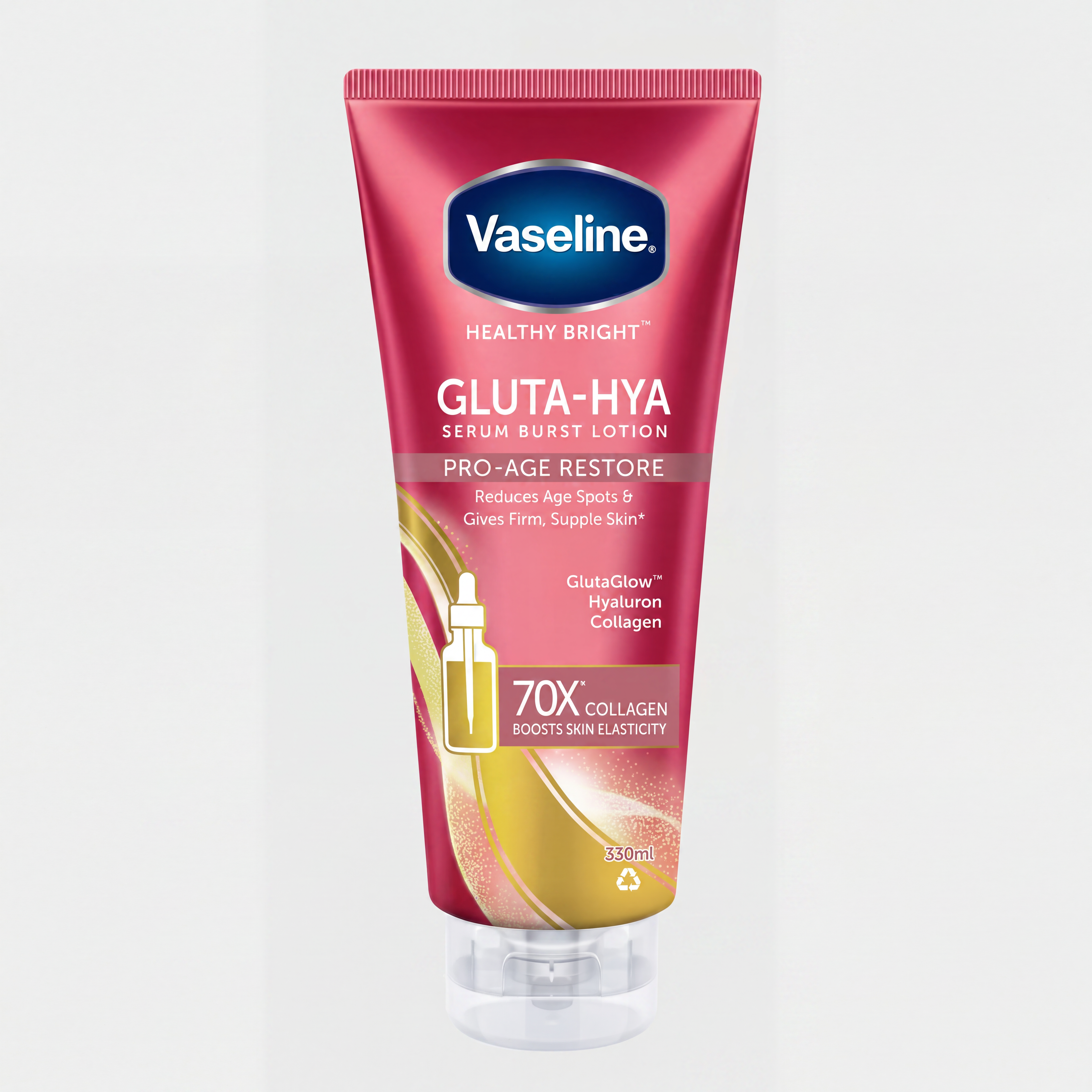 Vaseline – Healthy Bright Gluta-Hya Pro-Age Restore Serum Burst Lotion | GlutaGlow + Hyaluron + Collagène 70x | 330ml