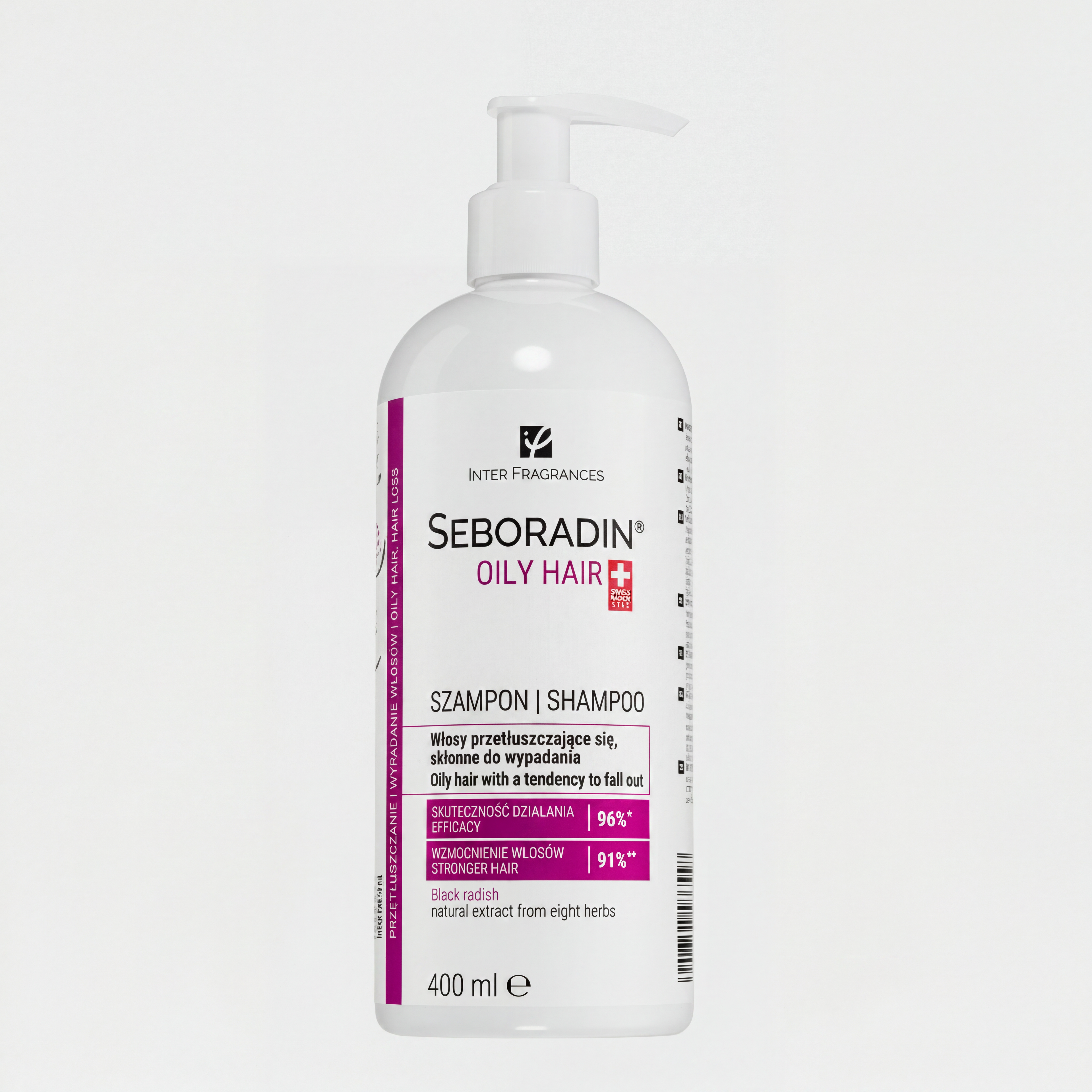 Seboradin – Oily Hair Shampoo | Shampooing Anti-Chute Cheveux Gras | Radis Noir + 8 Extraits d'Herbes | 96% d'Efficacité | 400ml