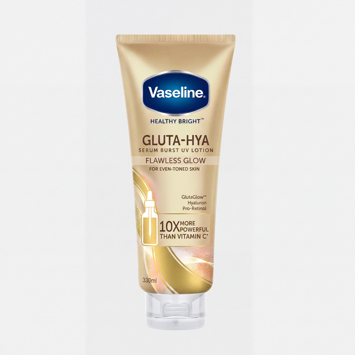 Vaseline – Healthy Bright Gluta-Hya Flawless Glow Serum Burst UV Lotion | GlutaGlow 10x + Hyaluron + Pro-Rétinol | Teint Uniforme & Éclatant | 330ml