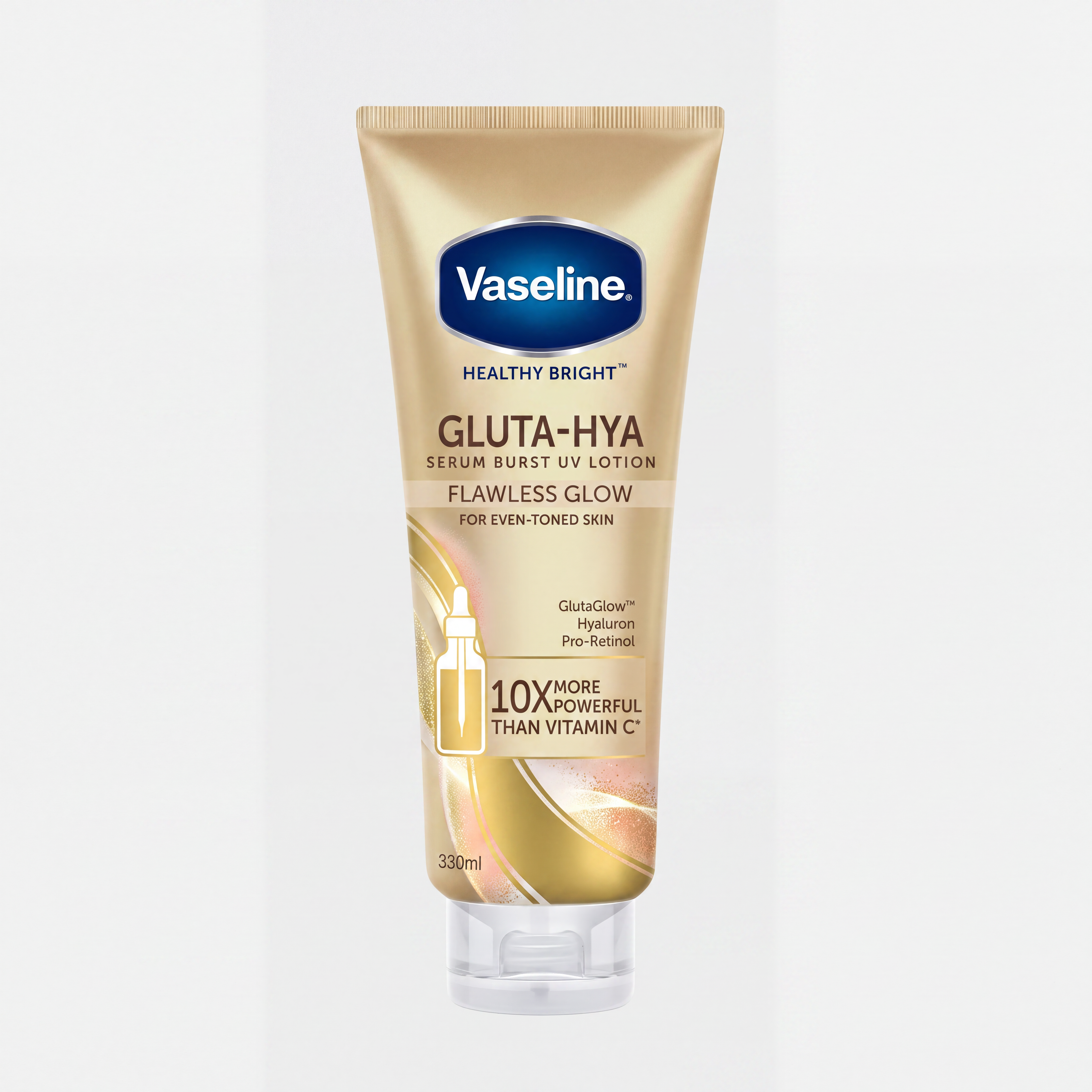 Vaseline – Healthy Bright Gluta-Hya Flawless Glow Serum Burst UV Lotion | GlutaGlow 10x + Hyaluron + Pro-Rétinol | Teint Uniforme & Éclatant | 330ml