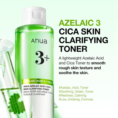 Anua – Azelaic Acid 3 + Cica Skin Clarifying Toner | Acide Azélaïque 3% + Centella | Tonique Clarifiant Anti-Rougeurs | 250ml