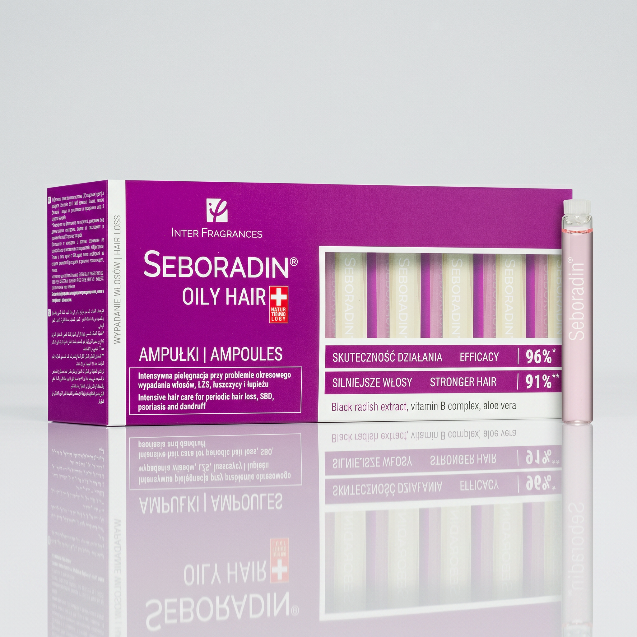 Seboradin – Oily Hair Ampoules | Traitement Intensif Anti-Chute & Anti-Pellicules | Extrait de Radis Noir + Complexe Vitamine B + Aloe Vera
